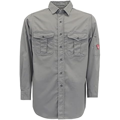 TICOMELA FR Shirts for Men Flame Resistant 7.5oz Gray 100% Cotton NFPA2112 Men's Welding Shirts Cover