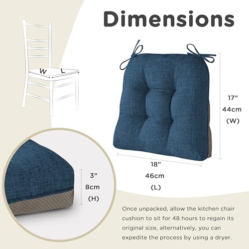 Image of AddGrace Chair Cushions for Dining Chairs Set of 4 Kitchen Seat Cushions with Ties and Non Slip Backing Tufted Indoor Seat Pad for Kitchen Dining Room 18 inch x 17 inch x 3 inch Navy