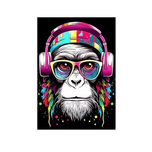 Impression singe musicien style peinture sur toile | Graffiti de salon multicolore 30x40