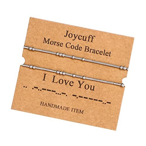 Image of JoycuFF Inspirational Morse Code Bracelets for Women Silver Beads Jewelry Encouragement Mantra Gifts for Her