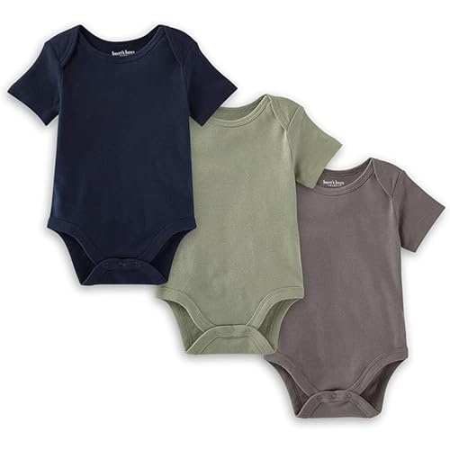 Image of Burt's Bees Baby Unisex Short Sleeve Organic Cotton Bodysuits, 3-Pack
