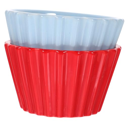 SHOWERORO 2pcs Ceramic Ramekin Baking Bowls Oven Safe Small Bakeware for Pudding Souffle and Desserts Smooth Edges Easy to Clean Multi-purpose Use Blue Red