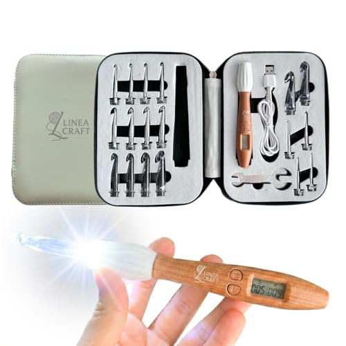 LineaCraft Counting Crochet Hook Set with Light & Counter – 18 Sizes Interchangeable Hooks Kit, Light up, Digital Stitch & Row Counter, Ergonomic for Arthritic Hands – Crochet Gift