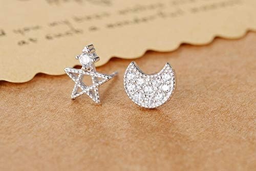 Vista 3 de Pendientes de tuerca de plata de ley 925 real 100 con circonita de estrella y luna para mujeres y niñas joyería de plata de ley brincos brinco