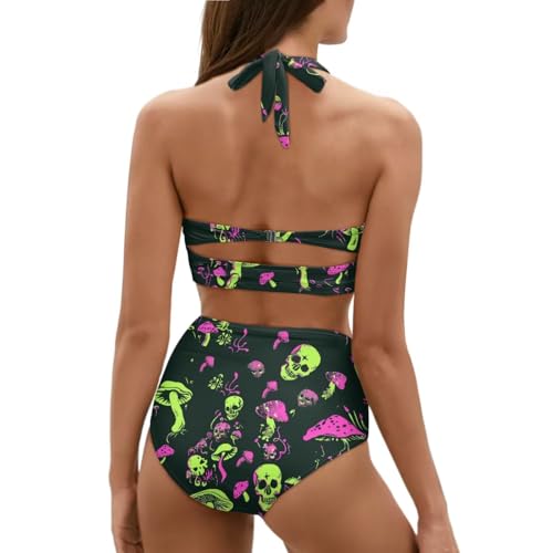Skull Print Swimsuit Bikini Set for Women with Swim Cover up Wrap Sarong Bathing Suit Beach Outfit3