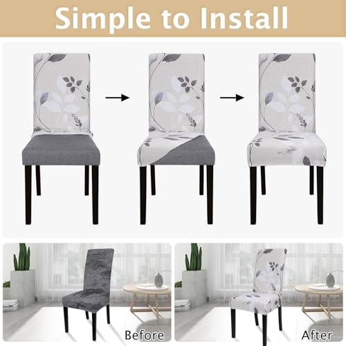 Image of SearchI Printed Dining Room Chair Covers Set of 4, Stretch Kitchen Chair Covers Washable Parsons Chair Slipcover Removable Dining Chair Protectors for Hotel,Ceremony(Floral Pattern3)