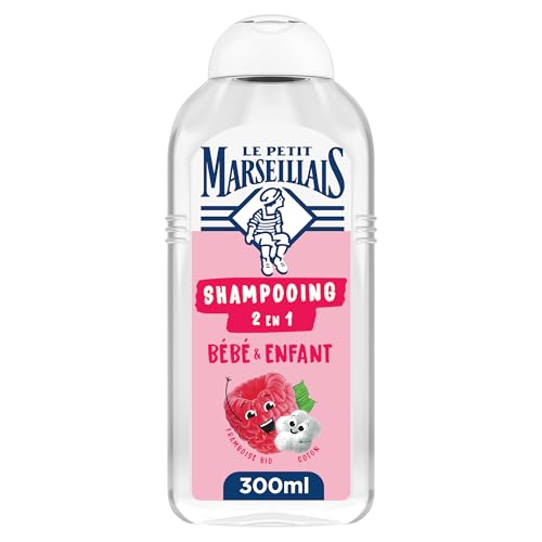 Le Petit Marseillais - Shampooing 2 en 1 Bébé & Enfant Démêlant Framboise Bio & Coton (300 ml) - 94% d'ingrédients d'origine naturelle
