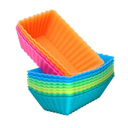 DIYEAH 12 piezas Moldes de Silicona para Repostería Rectangulares Resistentes Altas Temperaturas para Cupcakes Bizcochos Tartas y Mousses Uso Hogar y Profesional Color Color Aleatorio