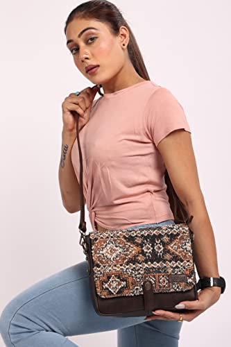 Image of Rudhira Women's Cross-body Bag Sling Bags Ladies Purse Handbag Sling Strap Vegan Leather Indian Fabric Slings Multicolor (Floral)