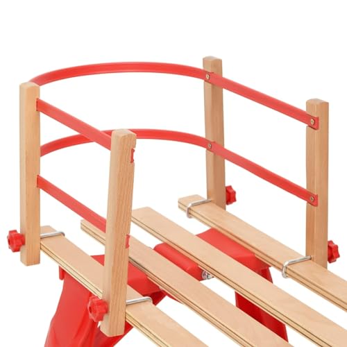 Tidyard Rückenlehne für Schlitten Rodel Davoser Schneeschlitten 98,5 x 16 x 0,22 cm (L x B x T) Rodelschlitten Schlittenlehne Lehne mit 2 Schutzstangen Sperrholz, HDPE Beige und Rot
