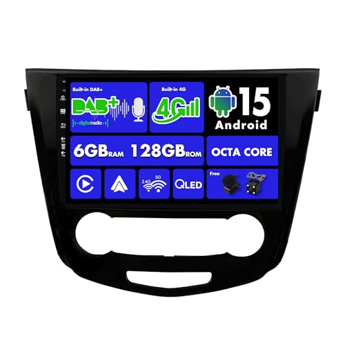 SXAUTO 『Built-in 4G / Dab』Android 15-6G+128G Autoradio pour Nissan Qashqai J11 X-Trail Rouge (2014-2018) - sans Fil Carplay/Android Auto/DSP Caméra + MIC...
