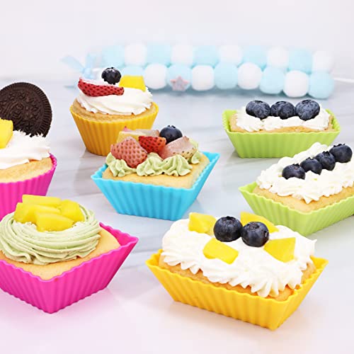 Image of 24Pack Silicone Muffin Cups, Reusable Cupcake Liners Molds for Baking, 3 Shapes Lunch Box Bento Dividers-Round, Square, and Rectangular (Colorsful, Large Size)