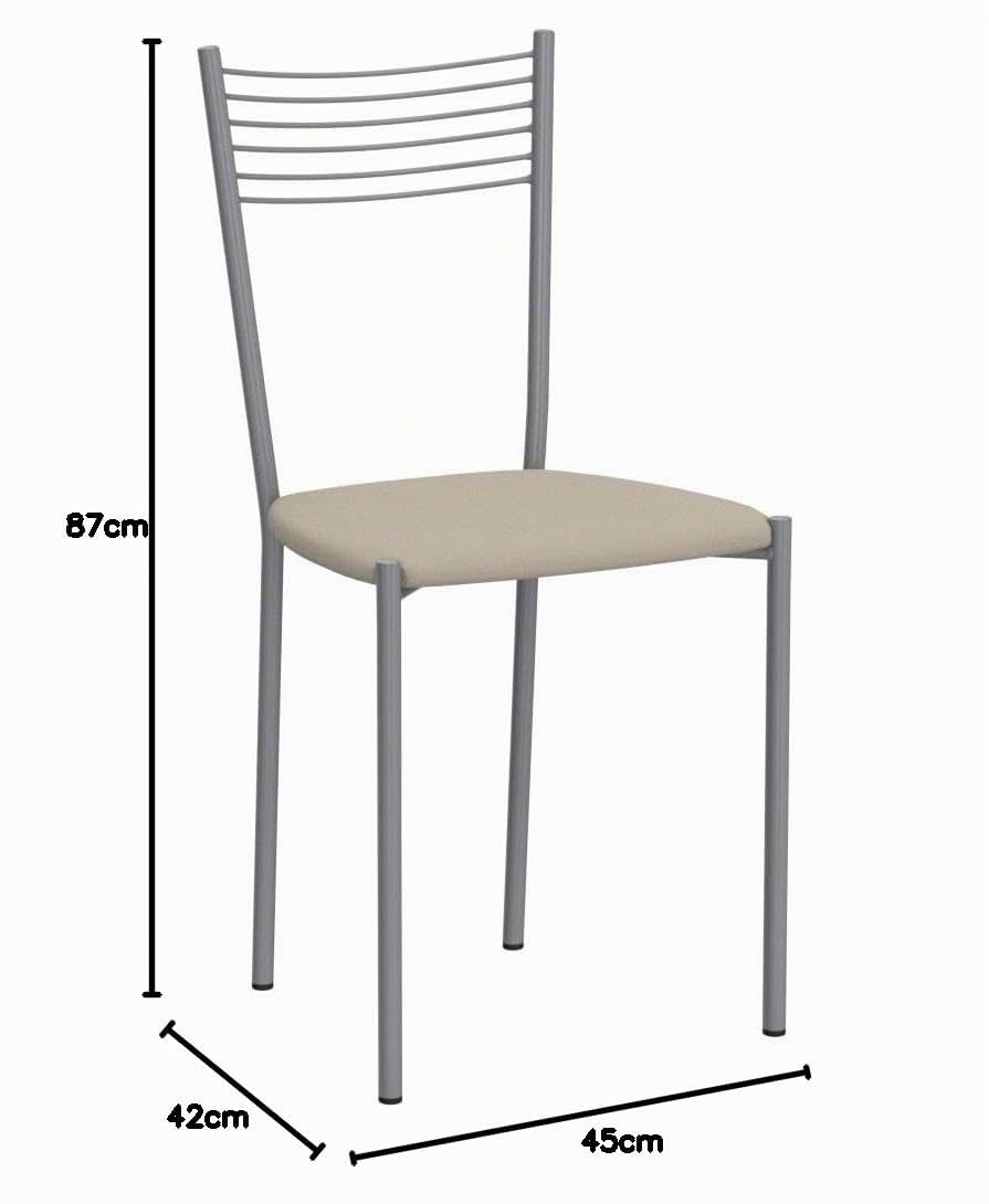 t m c s Tommychairs - Set 4 chaises Elegance pour Cuisine, Bar et Salle à Manger, Robuste Structure en Acier peindré alluminium et Assise rembourrée et revêtue en Cuir Artificiel Couleur Lin
