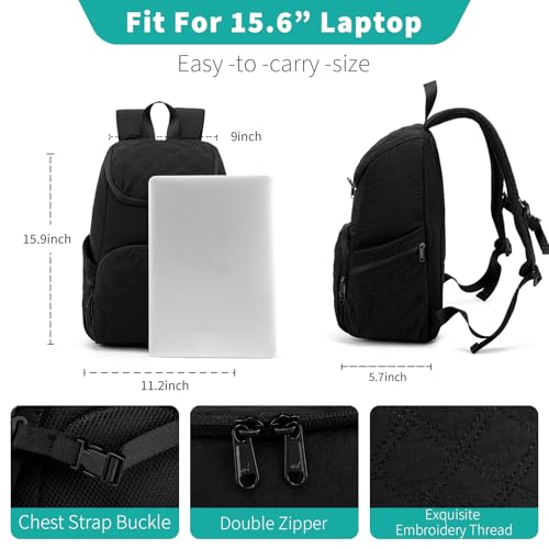 NOL Natural Organic Lifestyle Women's Quilted Puffer Backpack, Large Waterproof Lightweight Puffy Bookbag, Carry on Daypack for Travel, Work (Black)2