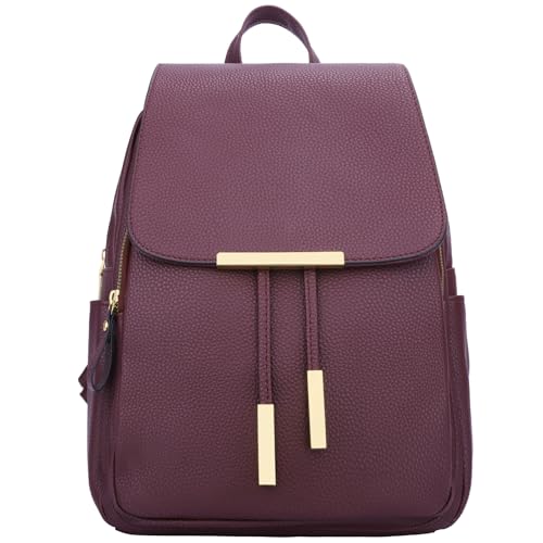 Image of KKXIU Trendy Leather Backpack Purse for Women and Ladies Shoulder Travel Daypacks Bags (A-Wine)