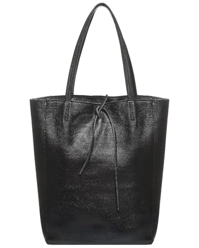 Bolso Tote de Cuero Italiano Negro para Mujer miniatura 1