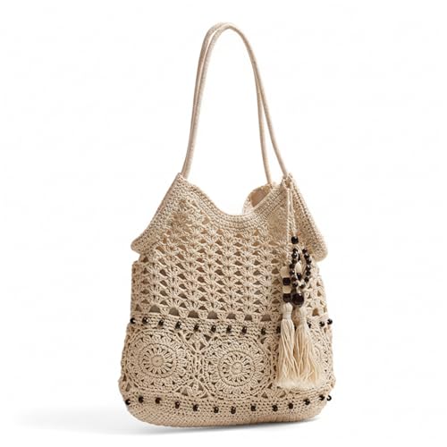 Coton tissé à la main sac de plage bohème chic grand cabas au crochet de qualité