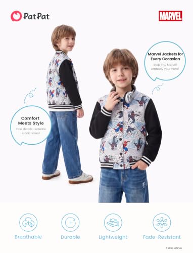Image of Disney Marvel Bomber Jacket Spider Man Toy Story Cars Varsity Cardigan2-13Y | Officially Licensed Snap Button Coat,Fall Star Wars Graphic Cloth Top,Hulk Venom Stitch Mickey Lightning Mcqueen Kids Apparel
