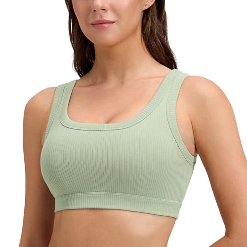 Image of CRZ YOGA Ribbed U Neck Sports Bras | Medium Support, Removable Pads, Casual, Wide Straps, for Women