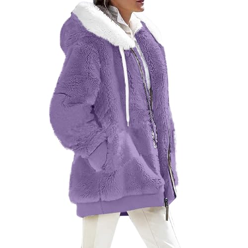 Winter Coats for Women Fuzzy Fleece Sherpa Jacket Zip Up Solid Fuzzy Hooded Cardigan Outerwear with Pocket