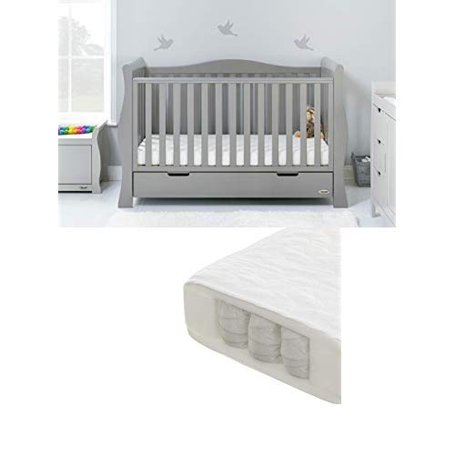 Obaby Stamford Sleigh Luxe Cot Bed and Pocket Sprung Mattress - Warm Grey