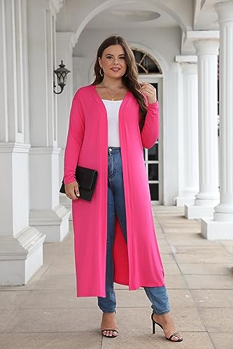 Image of Women Plus Size Floor Length Open Front Drape Cardigan Lightweight Long Sleeve Maxi Duster with Pockets 1X-5X