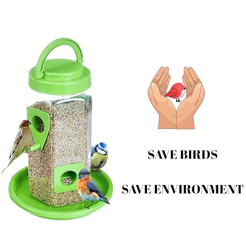 Image of 900g Seed Container Bird Feeder Tower | Hanging for Balcony, Window, Garden | Outdoor Plastic Bird Food Feeder Seed Container for Sparrows, Finches, Budgies (Parrot Green Pack of 02)