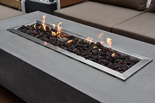 Elementi Granville Outdoor Fire Pit Table 60 Inches Rectangle Firepit Concrete Patio Heater Electronic Ignition Backyard Fireplace Cover Lava Rock Included, Liquid Propane