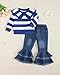 SODLON 4T Girls Clothes 5T Girl Outfits Winter Peter Pan Collar Dark Blue Stripe Sweatshirt Bell Bottom Denim Pants Kids Fall Spring Toddler Jeans Clothing Fashion Little Girl Size 4 5 Year