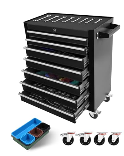 ExploreHorizon Tool Chest with 7 Drawers, Tool Cart with 7 Organizer Tray Divider Set & Wheels, Large Rolling Tool Box Organizer for Garage, Workshop, Home Crafts