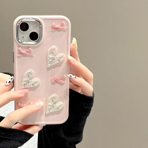 Capa laço corações 3D cor rosa compatível com iPhone 11 Pro MAX - capa em TPU com moldura galvanizada