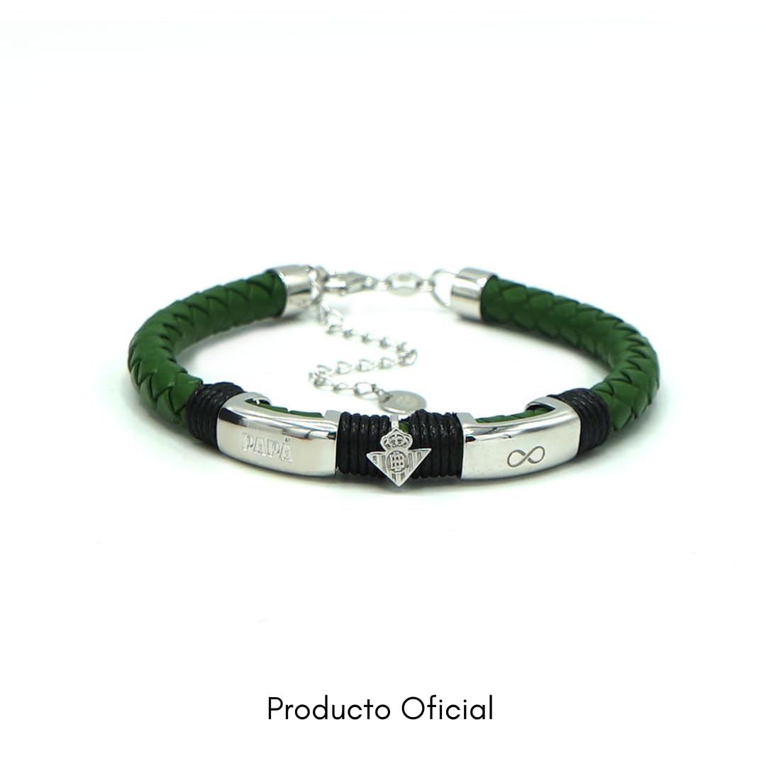 Pulsera Oficial Real Betis en cuero y acero. PAPÁ con Tarjeta