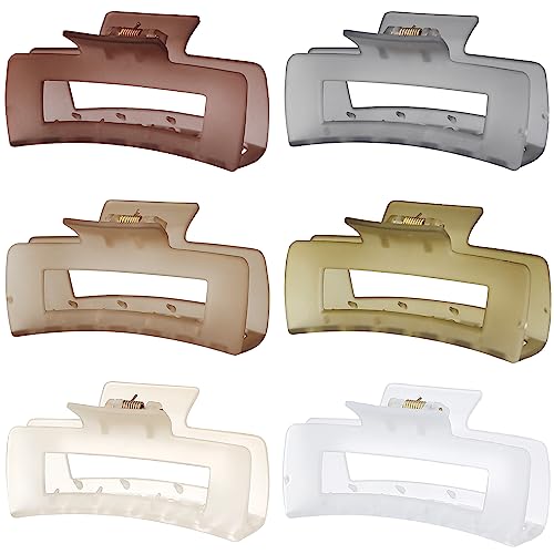 Sisiaipu 4 Inch Big Hair Claw Clips 6 Pcs Large Claw for Thick Hair Square Hair Clips for Women Rectangle Hair Clips Nonslip Acrylic Banana Jaw Clips Hair Accessories for Girls (Tea)