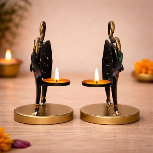 Image of CraftVatika Metal Elephant Tealight Candle Holders Set of 2, for Woman, Home Decor Gifts, Decorative Elephant Showpiece for Table Decor, Candle Holder, Housewarming Diwali Return Gift