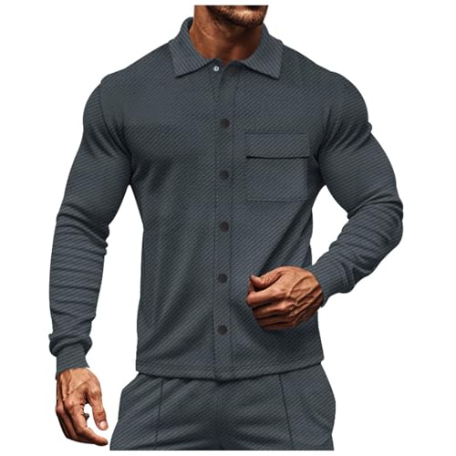 Shirt Jacket for Men Waffle Button Down Shirts Casual Long Sleeve Shacket Jacket with Pockets Fashion Fall Spring