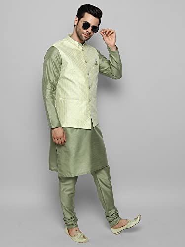 Image of Uri and MacKenzie Men's Silk Blend Kurta Churidar Pyjama with Stylish Nehru Jacket