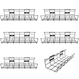 Under Desk Cable Management- 6 Pack Cord Organizer. Metal Wire Cable Management Tray for Office, Studio and Home. Super Sturdy Under Table Cable Managements - Black Cable Organizer