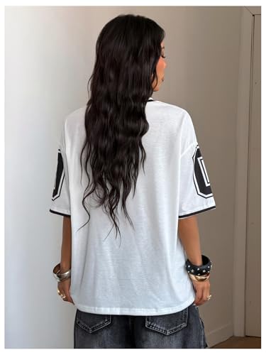 Image of SOLY HUX Jersey Shirts for Women Number Graphic Print V Neck Baggy Tees Hip Hop Streetwear
