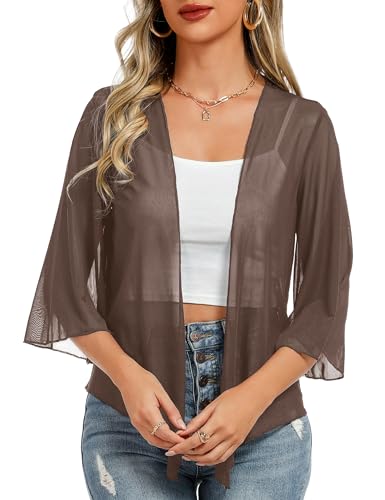 Image of Totatuit Women's Short Cardigan Bolero Sheer Shrug Tie Open Front Bell Sleeve Summer Cropped Bolero Cardigan