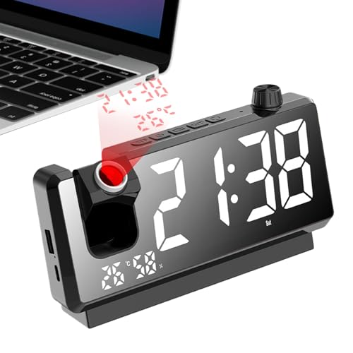 Reloj de proyección de techo – Reloj despertador de cabecera, despertadores electrónicos inteligentes | Proyector digital giratorio de 180 grados con sensor de temperatura para dormitorio, hogar
