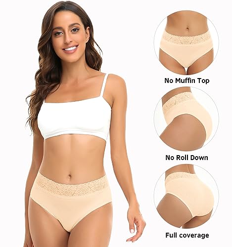 Image of RHYFF Womens Underwear Cotton Bikini Panties Lace Soft Hipster Panty Ladies Stretch Full Briefs 5 Pack