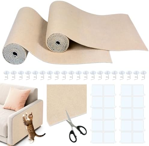 Qoosea Autoadhesiva Alfombra Rascador para Gatos 200cm×40cm, 2 Pi...
