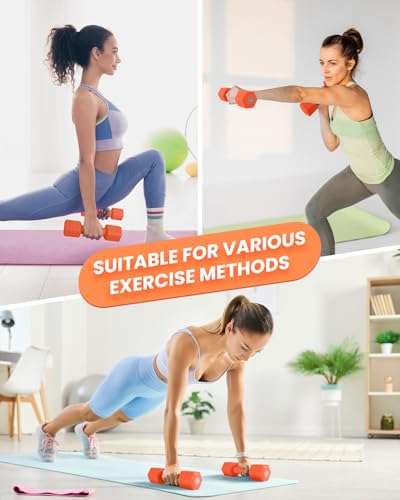 Adjustable Dumbbells Set, 4 in 1 Hand Weights Set for Women Men 10 LB Dumbbell Pair Each 2lbs 3lbs 4lbs 5lbs Weights Dumbbells Set with TPU Soft Rubber Handle for Home Gym Exercise Fitness - Orange