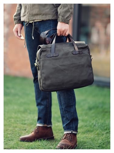 Vintage Men's Business Briefcase S IZE 40 * 30 * 10cm Heavy Duty Oil Waxed Canvas Tote 15" Computer Bag (Green)2