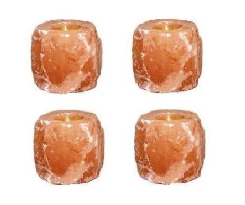 4x Himalayan Salt Candle Holders Handmade Natural Healing IONES Therapeutic 100% Pure Himalayan Pink Crystal Salt Lamp Fine Quality (Four Tea Light Candle Holder Himalyan Salt)