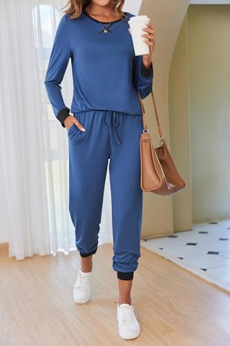 Ekouaer Women's Pajamas Sets Long Sleeve Pjs 2 Piece Loung Set with Pocket2