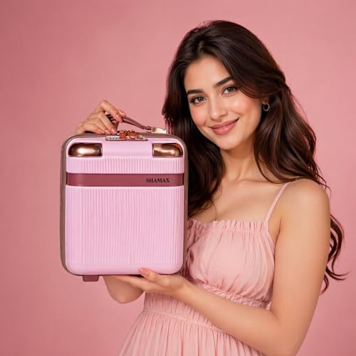 Image of SHAMAX Vanity Box Storage Organiser for Cosmetics and Jewellery Box Cosmetic Storage case Portable, Makeup Bag for Women Carry Handles, Large Storage Wedding Gift (Pink)