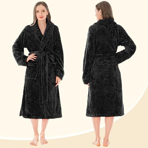 Image of PAVILIA Premium Womens Plush Soft Robe Fluffy, Warm, Fleece Sherpa Shaggy Bathrobe