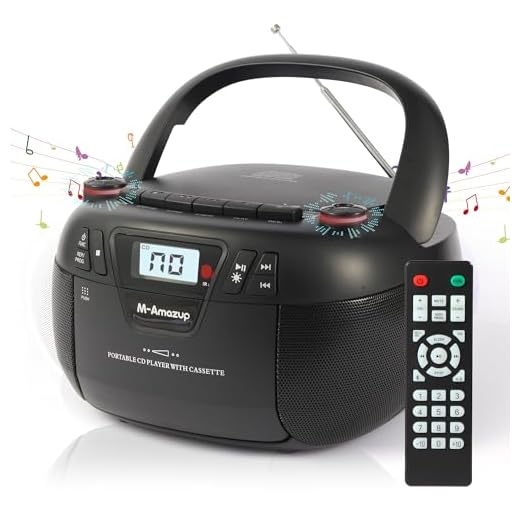 M-Amazup Boombox CD Player Portable Cassette Player with CD MP3 Bluetooth AUX TF/USB AM/FM Radio AC/DC Powered with Remote Control, Headphone Jack, Stereo Sound for Home,Kids,Gift(Black)