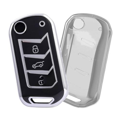 Image of keyzone TPU Key Cover combo compatible for Mahindra Thar, Bolero, Scorpio, XUV700, XUV400, XUV300, TUV300, Marazzo 3 button flip key (Clear TPU + Silver TPU)
